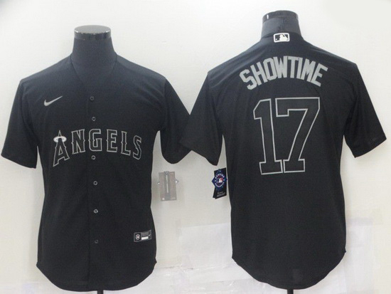 Men Men Los Angeles Angels 17 Ohtani Black nickname 2021 Nike MLB Jersey