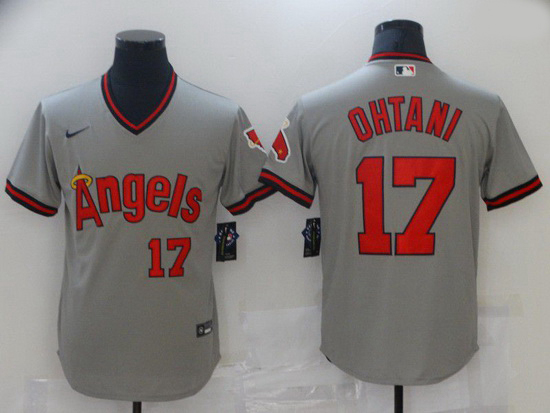 Men Men Los Angeles Angels 17 Ohtani Grey Game Throwback 2021 Nike MLB Jersey