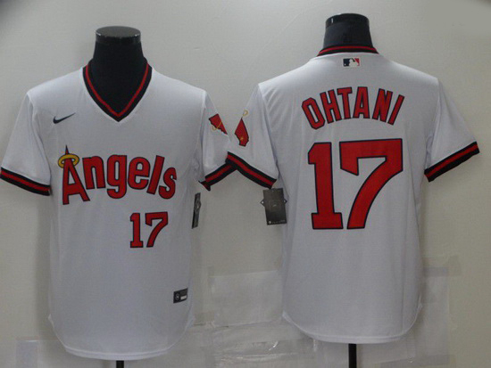 Men Men Los Angeles Angels 17 Ohtani White Game Throwback 2021 Nike MLB Jersey