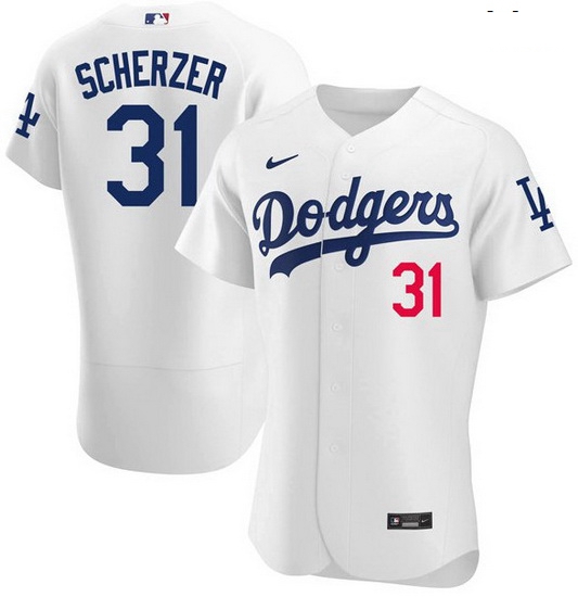 Men Men Los Angeles Dodgers 31 Max Scherzer White Home Flex Base Jersey