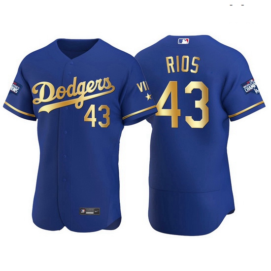 Men Los Angeles Dodgers 43 Edwin Rios Men Nike Authentic 2021 Gold Program World Series Champions ML