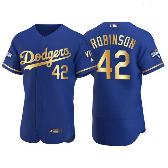 Men Los Angeles Dodgers 42 Jackie Robinson Men Nike Authentic 2021 Gold Program World Series Champio