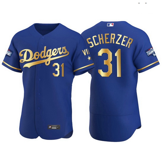 Men Los Angeles Dodgers 31 Max Scherzer Men Nike Authentic 2021 Gold Program World Series Champions 