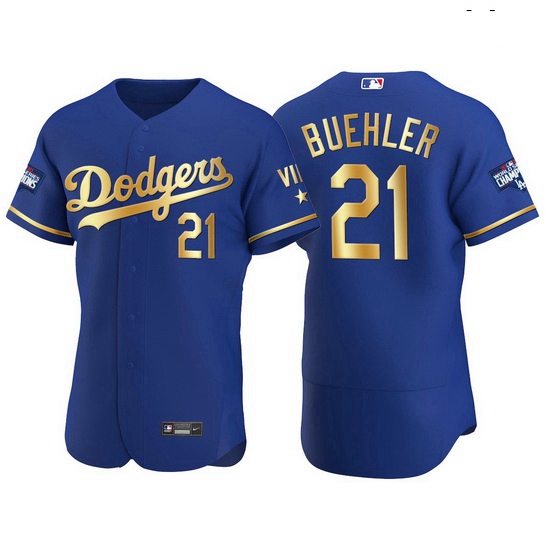 Men Los Angeles Dodgers 21 Walker Buehler Men Nike Authentic 2021 Gold Program World Series Champion