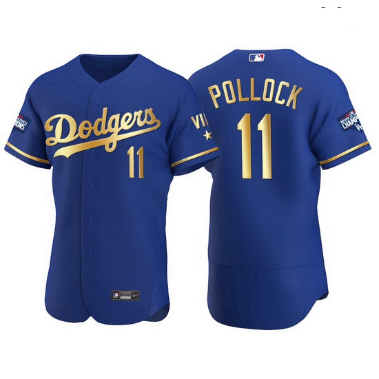 Men Los Angeles Dodgers 11 A J  Pollock Men Nike Authentic 2021 Gold Program World Series Champions 