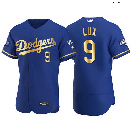 Men Los Angeles Dodgers 9 Gavin Lux Men Nike Authentic 2021 Gold Program World Series Champions MLB 