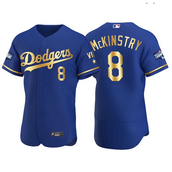 Men Los Angeles Dodgers 8 Zach McKinstry Men Nike Authentic 2021 Gold Program World Series Champions