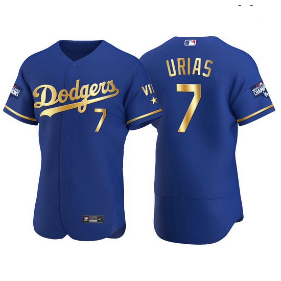 Men Los Angeles Dodgers 7 Julio Urias Men Nike Authentic 2021 Gold Program World Series Champions ML