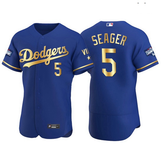 Men Los Angeles Dodgers 5 Corey Seager Men Nike Authentic 2021 Gold Program World Series Champions M