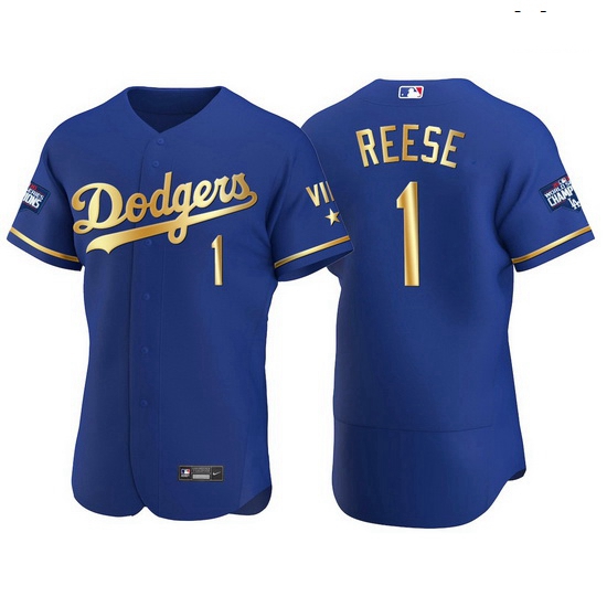 Men Los Angeles Dodgers 1 Pee Wee Reese Men Nike Authentic 2021 Gold Program World Series Champions 