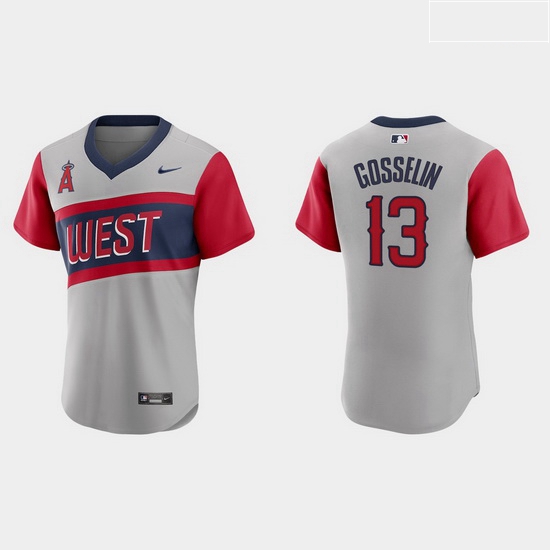 Men Los Angeles Angels 13 Phil Gosselin Men Nike Gray 2021 Little League Classic Authentic MLB Jerse