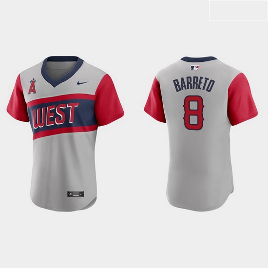 Men Los Angeles Angels 8 Franklin Barreto Men Nike Gray 2021 Little League Classic Authentic MLB Jer