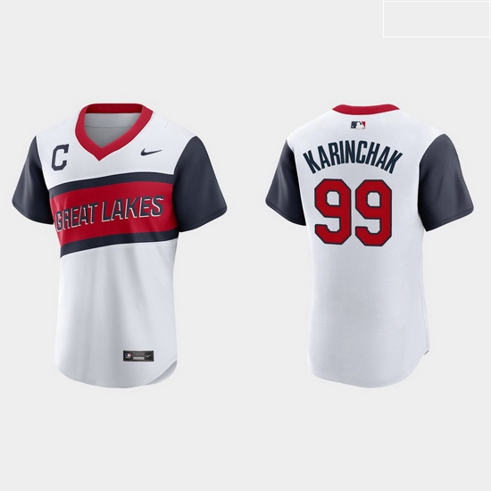 Men Cleveland Indians 99 James Karinchak Men Nike White 2021 Little League Class Authentic MLB Jerse