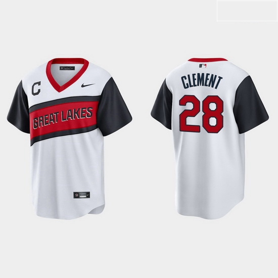 Men Cleveland Indians 28 Ernie Clement Men Nike White 2021 Little League Class Game MLB Jersey