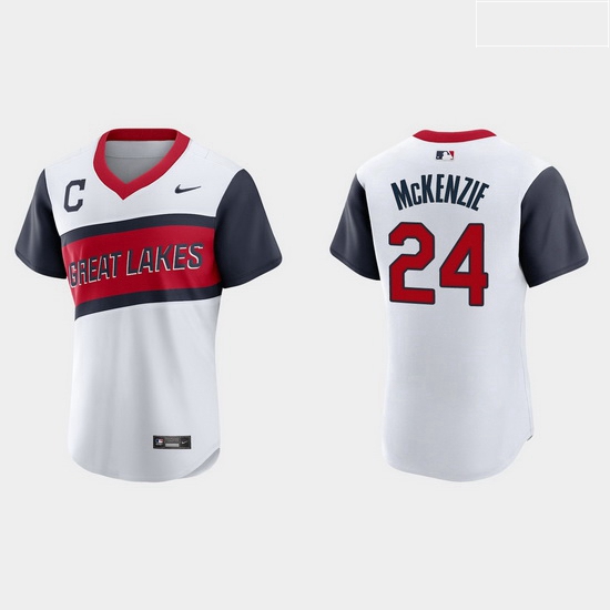 Men Cleveland Indians 24 Triston McKenzie Men Nike White 2021 Little League Class Authentic MLB Jers