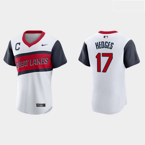 Men Cleveland Indians 17 Austin Hedges Men Nike White 2021 Little League Classic Authentic MLB Jerse