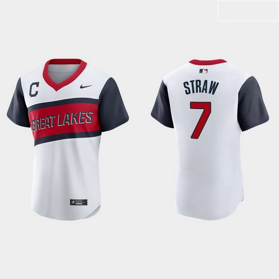 Men Cleveland Indians 7 Myles Straw Men Nike White 2021 Little League Class Authentic MLB Jersey