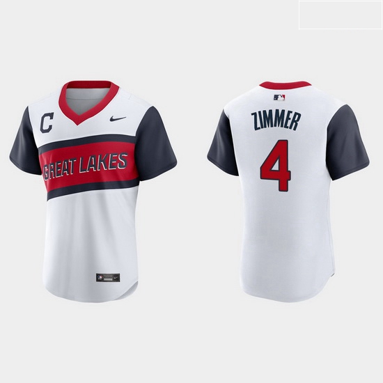 Men Cleveland Indians 4 Bradley Zimmer Men Nike White 2021 Little League Classic Authentic MLB Jerse