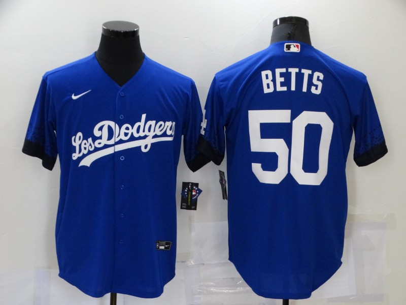 Men Nike Los Angeles Dodgers #50 Mookie Betts Blue Cool Base Player Jersey