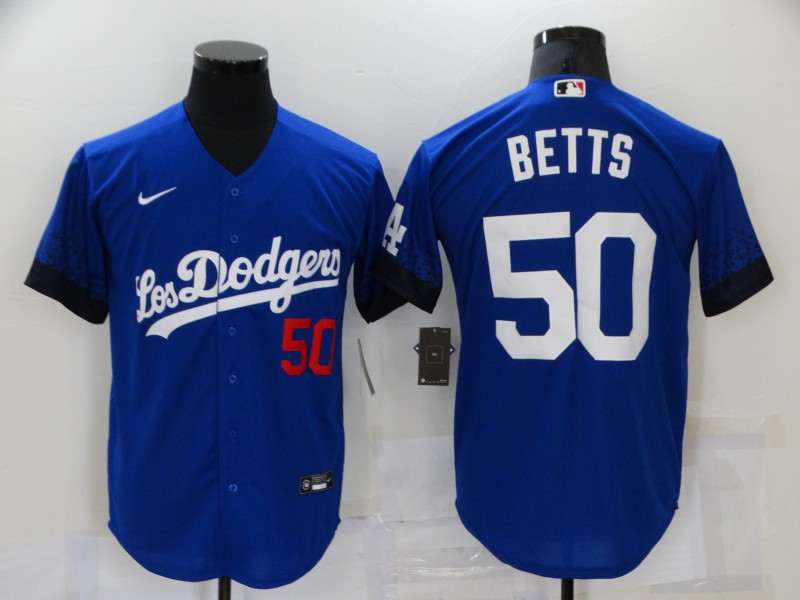 Men Nike Los Angeles Dodgers #50 Mookie Betts Blue Elite City Player Jersey