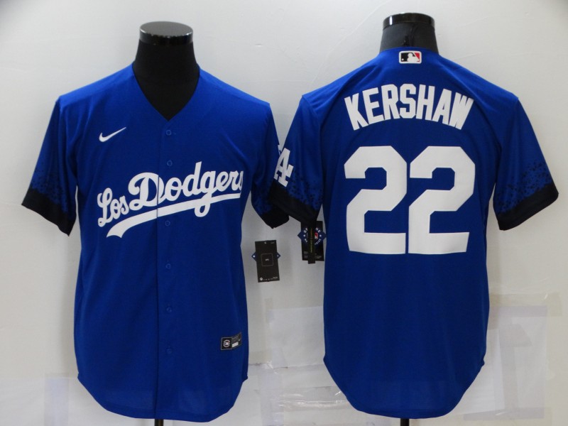 Men's Nike Los Angeles Dodgers #22 Clayton Kershaw Blue Cool Base Player Jersey