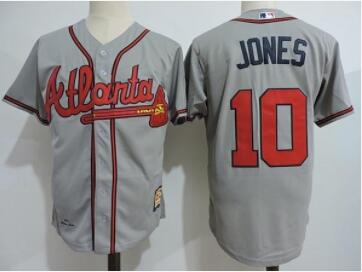 Men's Throwback Atlanta Braves 10 Chipper Jones Grey Jersey