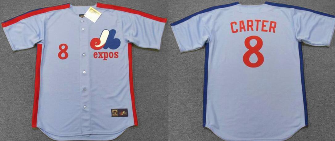 Men Montreal Expos 1981 Majestic Gary Carter Blue Away MLB Jersey