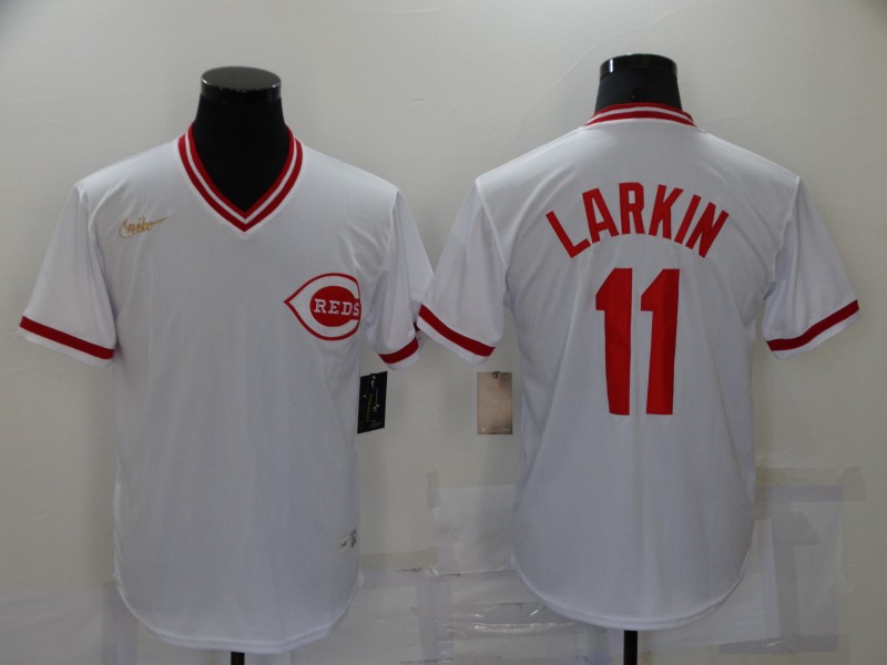 Men's Nike Cincinnati Reds #11 Barry Larkin White Cooperstown Collection Home Stitched MLB Jersey