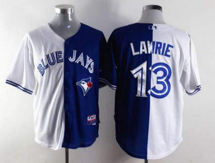 Men Toronto Blue Jays Split Jerseys 13 Brett Lawrie White Blue Jersey