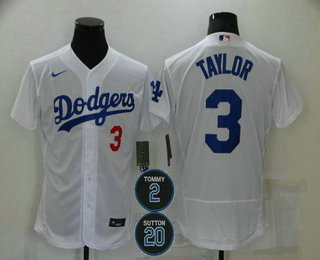 Men Los Angeles Dodgers 3 Chris Taylor White 232 20 Patch Stitched MLB Flex Base Nike Jersey