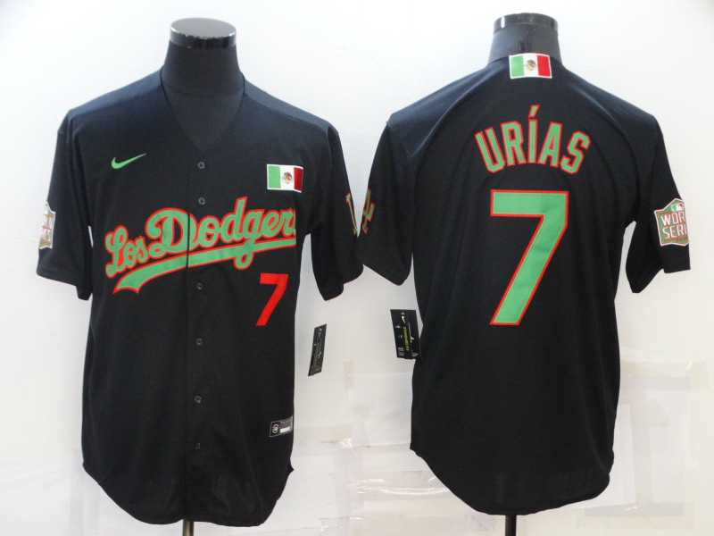 Men Los Angeles Dodgers 7 Julio Urias Black With Los Angeles Green Mexico 2020 World Series Stitched