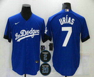 Men Los Angeles Dodgers 7 Julio Urias Blue 2 20 Patch City Connect Cool Base Stitched Jersey