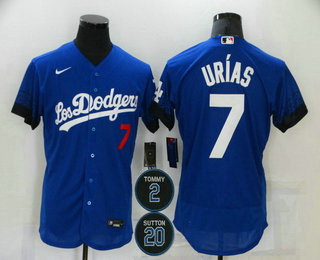 Men Los Angeles Dodgers 7 Julio Urias Blue 2 20 Patch City Connect Flex Base Stitched Jersey