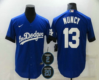 Men Los Angeles Dodgers 13 Max Muncy Blue 2 20 Patch City Connect Cool Base Stitched Jersey