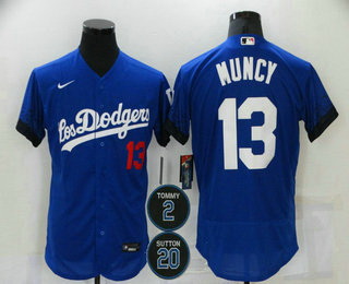 Men Los Angeles Dodgers 13 Max Muncy Blue 2 20 Patch City Connect Flex Base Stitched Jersey