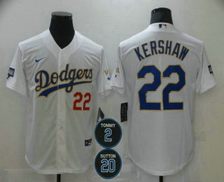 Men Los Angeles Dodgers 22 Clayton Kershaw Red Number White Gold 2 20 Patch Stitched MLB Cool Base N