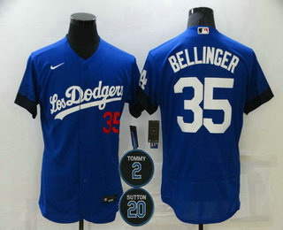 Men Los Angeles Dodgers 35 Cody Bellinger Blue 2 20 Patch City Connect Flex Base Stitched Jersey