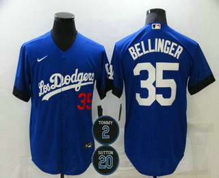 Men Los Angeles Dodgers 35 Cody Bellinger Blue 2 20 Patch City Connect Number Cool Base Stitched Jer