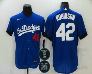 Men Los Angeles Dodgers 42 Jackie Robinson Blue 2 20 Patch City Connect Flex Base Stitched Jersey