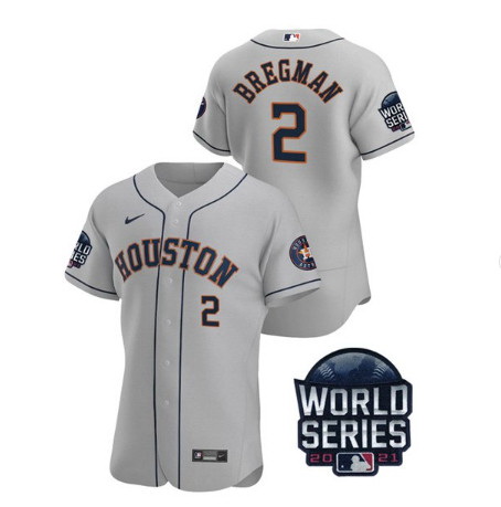 Men Houston Astros 2 Alex Bregman 2021 Grey World Series Flex Base Stitched Baseball Jersey