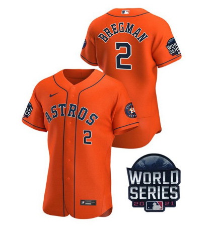 Men Houston Astros 2 Alex Bregman 2021 Orange World Series Flex Base Stitched Baseball Jersey