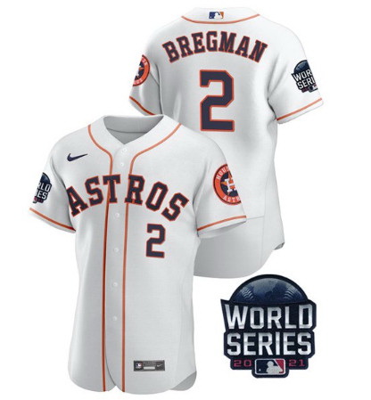 Men Houston Astros 2 Alex Bregman 2021 White World Series Flex Base Stitched Baseball Jersey