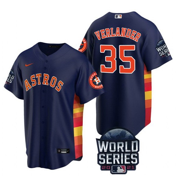 Men Houston Astros 35 Justin Verlander 2021 Navy World Series Cool Base Stitched Baseball Jersey