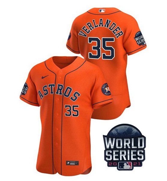 Men Houston Astros 35 Justin Verlander 2021 Orange World Series Flex Base Stitched Baseball Jersey