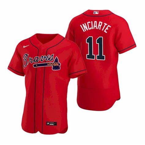 Mens Nike Atlanta Braves 11 Ender Inciarter Red Alternate Stitched Baseball Jersey