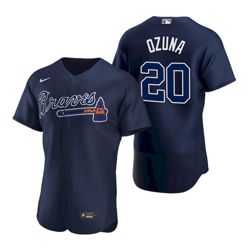 Mens Nike Atlanta Braves 20 Marcell Ozuna Blue Alternate Stitched Baseball Jersey