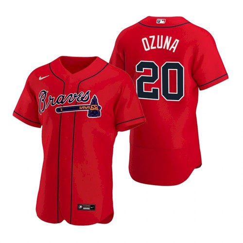 Mens Nike Atlanta Braves 20 Marcell Ozuna Red Alternate Stitched Baseball Jersey