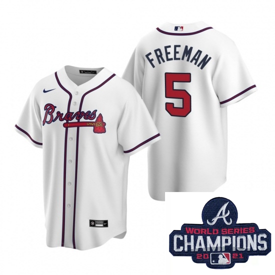 Men Nike Atlanta Braves 5 Freddie Freeman White Home Stitched Baseball Stitched MLB 2021 Champions P