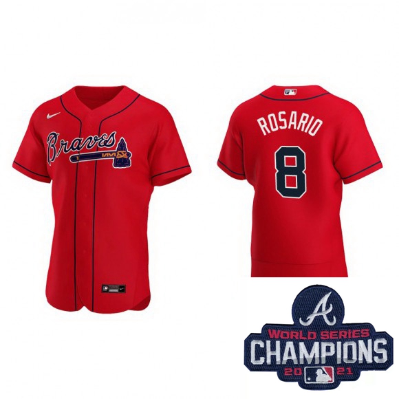 Men Nike Atlanta Braves 8 Eddie Rosario Red Alternate Stitched Baseball Stitched MLB 2021 Champions 