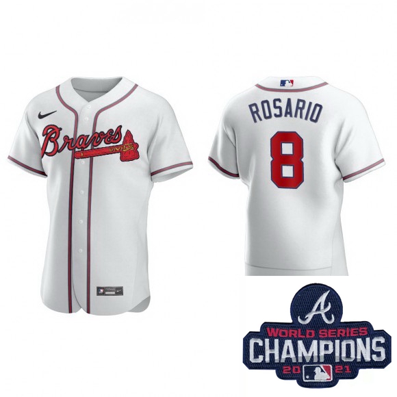 Men Nike Atlanta Braves 8 Eddie Rosario White Alternate Stitched Baseball Stitched MLB 2021 Champion